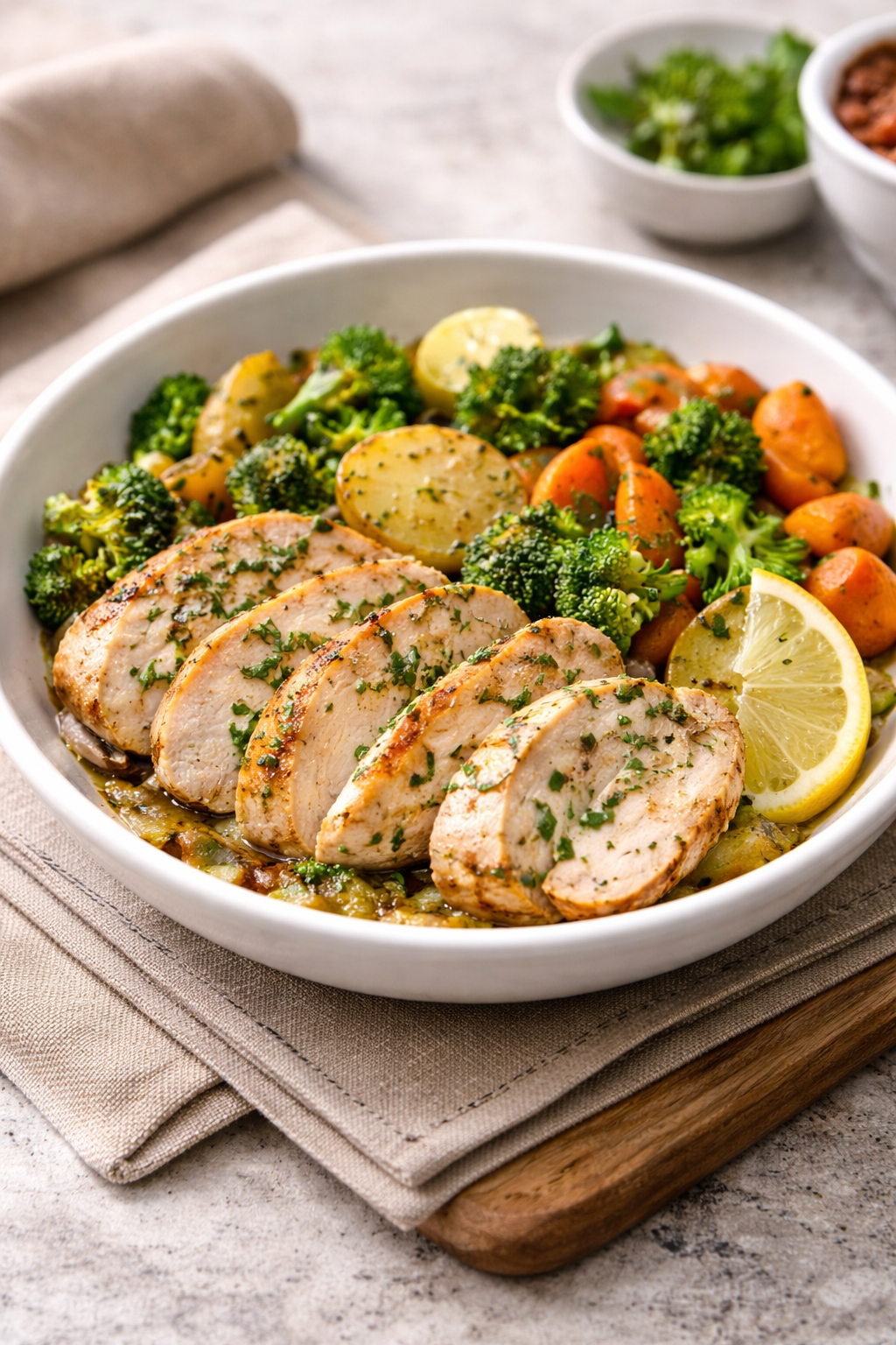 Lemon Herb Chicken + Roasted Veg & Potatoes